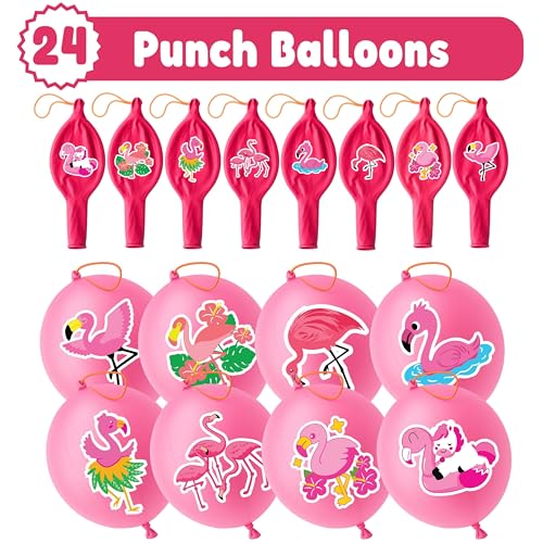 72 PCS Funny Flamingo Party Favors ? 48 Pre-Cut Temporary Tattoos & 24 Punch Balloons Themed Birthday Party Decorations Supplies Favors Gifts Goodie Bag Fillers Classroom Rewards for Boys Girls