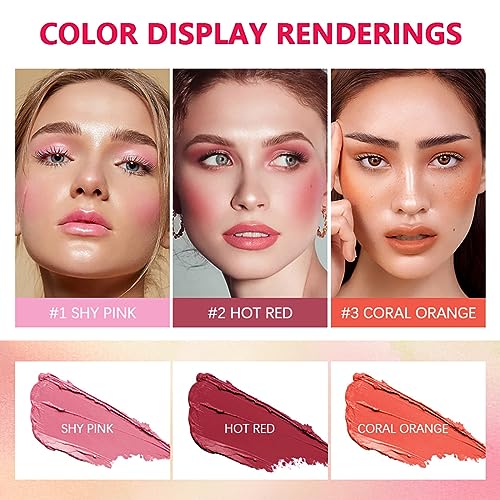 FYEBOO Cream Blush Stick - 3-in-1 Makeup for Cheek, Eyes & Lips