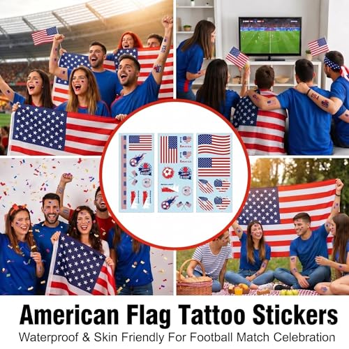 USA Soccer Face Stickers, 16 Sheets Temporary Tattoos