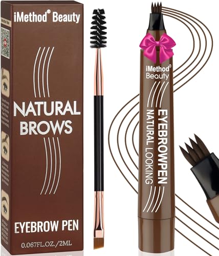 iMethod Eyebrow Pen - Eyebrow Pencil Magical Upgraded Eye Brow Pencils for Women with 4 Fork Tip & Spoolie Brush for Hair-Like Natural Brows, Last All-Day, Microblading Eyebrow Pen, Dark Brown