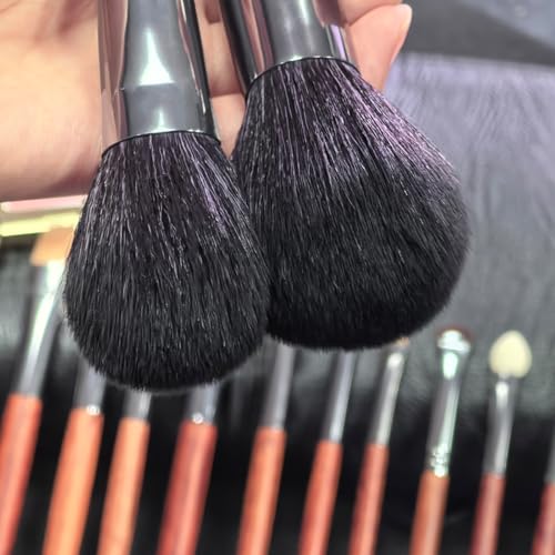 Professional Makeup Brush Set, 24 Pieces with Leather Case, Natural Hair Bristles, Wooden Handles