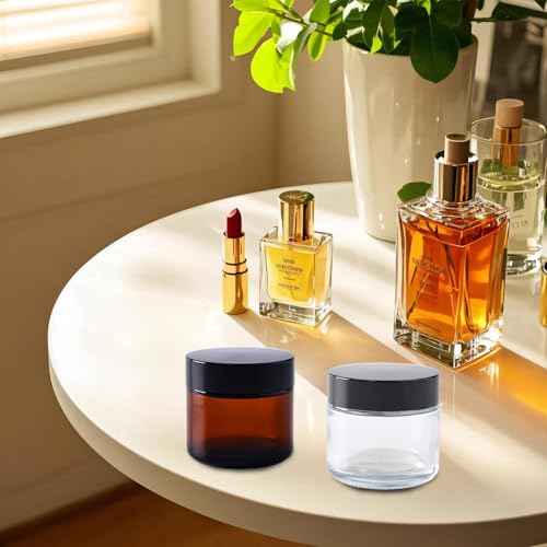 2 oz Amber Glass Jars with Lids,24 Pack 2oz Glass Jar with Inner Liners,2 Ounce Small Jars for Cream,Lotion