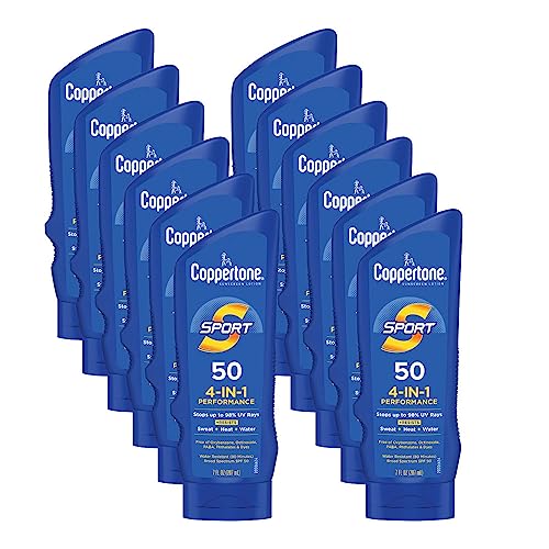 Coppertone SPORT Sunscreen SPF 50 Lotion, Water Resistant Sunscreen, Body Sunscreen Lotion, 7 Fl Oz (Pack of 12)