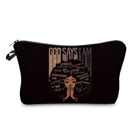 African American Makeup Bag for Purse God Says You are Unique Special Lovely Chosen Forgiven Afro Black Cosmetic Bags Inspirational Gift