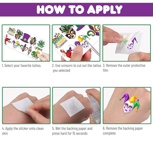 105 PCS Mardi Gras Temporary Tattoos - Party Favor Stickers