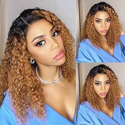 Derun Ombre Curly 13¡¿4 Lace Front Wigs Human Hair Lace Frontal Wig 1B/30 Remy Hair for Black Women (18Inch, 1b/30, 13¡¿4 Lace)