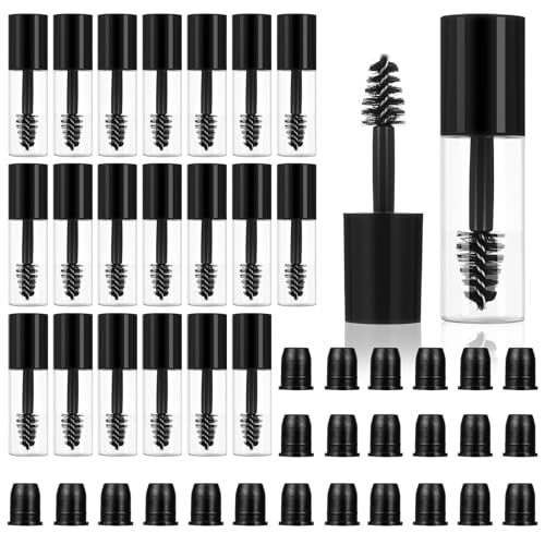 27Pcs Empty Mascara Tubes with Wand, 3ml Mini Empty Mascara Bottles with Brush Rubber Inserts Sample Size Travel Containers Eyelash Growth Packing with Leak-Proof Rubber Plugs Black