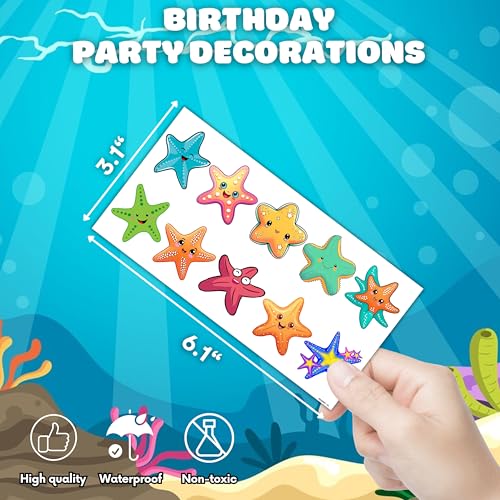 Cute Starfish Temporary Tattoos 10 Sheets 100PCS Under The Sea Party Decorations Supplies Favors Ocean Theme Birthday Cute Stickers Christmas Gifts for Boys Girls Kids Class School Prizes Carnival