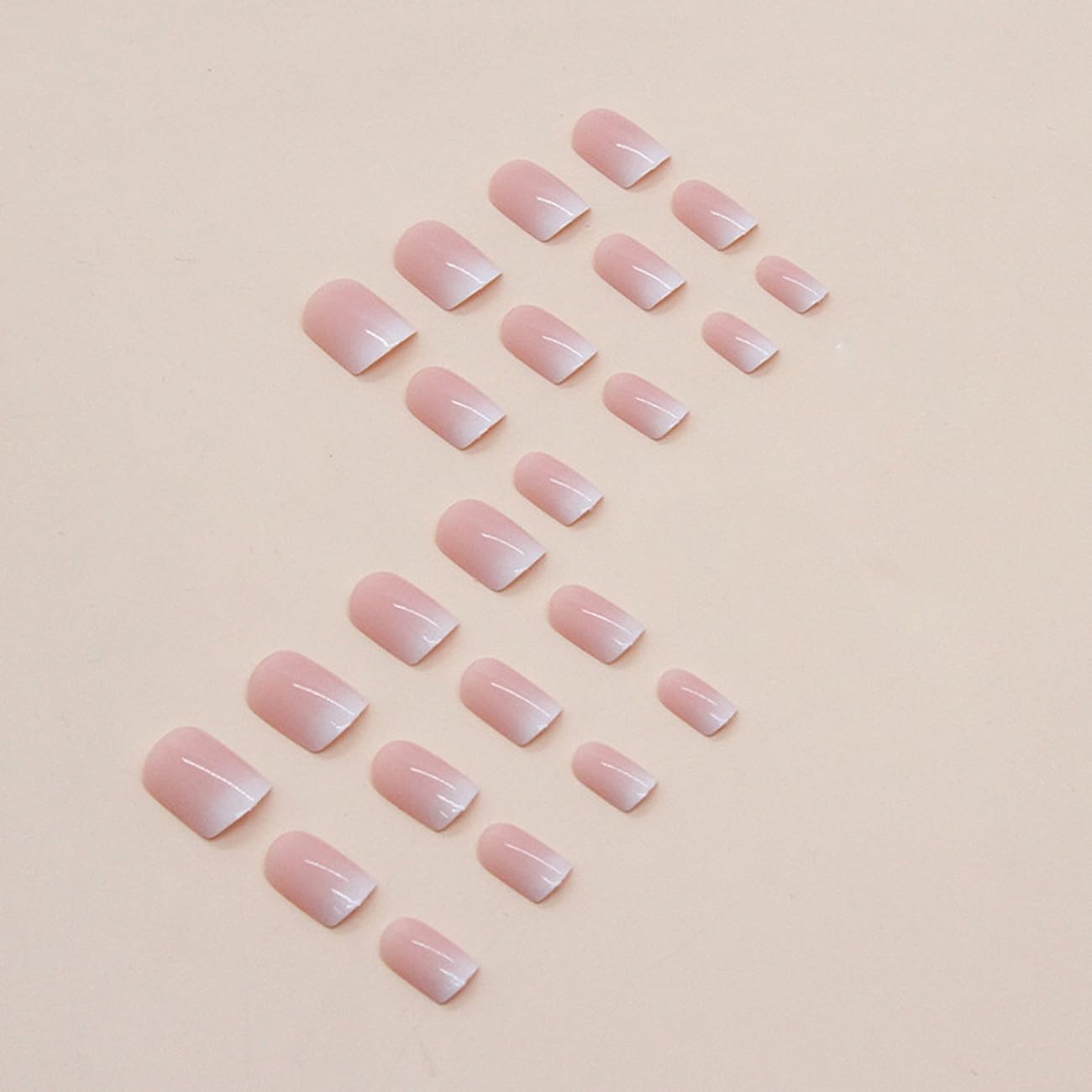 Short Press on Nails Square Fake Nails Short False Nails Tips Art Kit Glossy Acrylic Pink White Gradient Glue on Nails Manicure Decorations(fuldgaenr)