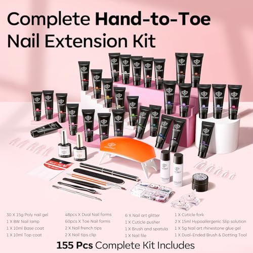 Modelones 30 Colors Poly Gel Nail Extension Kit with 8W LED Lamp