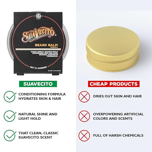 Suavecito Original Scent Beard Balm 1.5 oz Can - No Flaking, Eliminates Dryness & Itchiness - Conditions, Nourishes, Hair & Skin