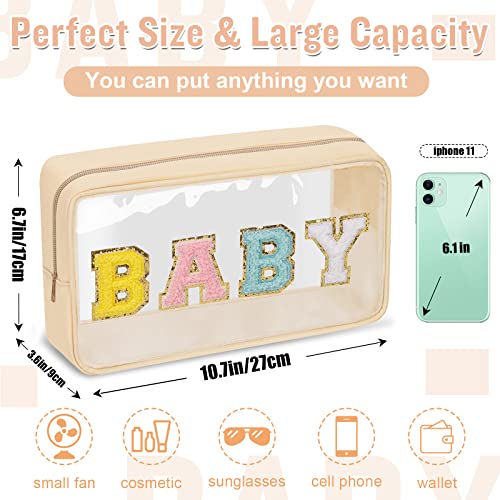 2 Pcs Chenille Letter Clear Makeup Bag Mama Baby Pouch, Mama Baby Hospital Duffle Bag Clear Diaper Bag Organizing Pouches with Zipper, Travel Baby Toiletry Bag Nylon Cosmetic for Women Girl(MAMA+BABY)