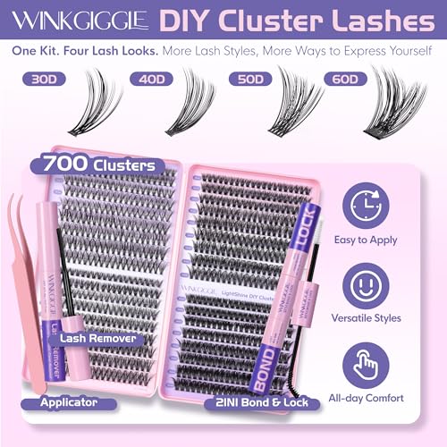 Lash Clusters Kit 700Pcs D Curl Wispy 8-16mm with Bond Seal