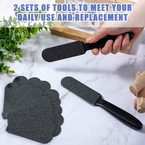 Mudder 2 Pieces Stainless Steel Pedicure Foot File Callus Remover Foot Scrubber Rasp with 20 Replaceable Coarse/Fine Double Side Reusable Pads for Care Cracked Skin Callus Remover Tool(Black)