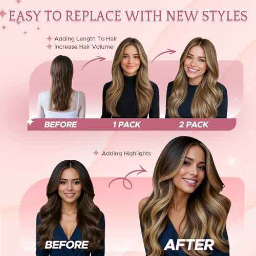 Clip in Hair Extensions Real Human Hair for Women, 14 Inch 36g 6pcs, Medium Brown Mix Dark Blonde, Straight - Highlight, Add Volume and Length for Daily Wear, Parties, Weddings