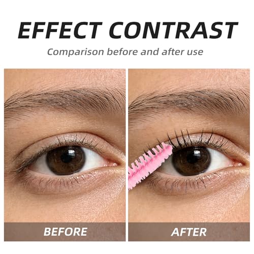 Myaokue-up 100 Pcs Disposable Eyelash Wands & Spoolies with Pink Container