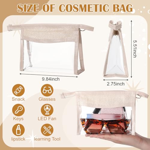 Kacctyen 10 Pcs Boho Clear Beach Bag Makeup Pouch Waterproof Sunscreen Cosmetic Bag with Zipper for Bridesmaid Gifts Wedding Party Favors Beach Vacation (Khaki)