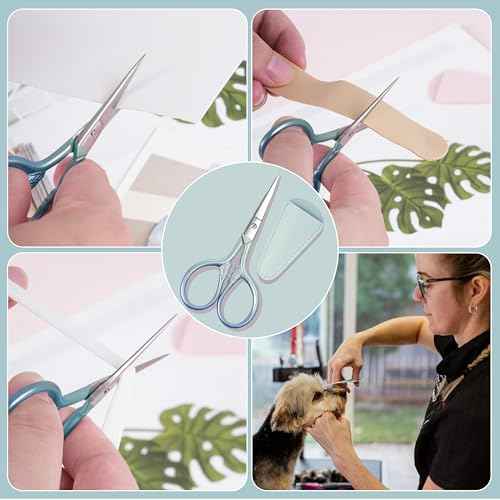 2 Pcs Eyebrow Scissors for Women, Professional Grooming Mini Scissors with Stainless Steel Straight Tip, 3.5 Inch Pink Small Scissors, Beauty Kit for Personal Care with PU Case, Gradient Blue