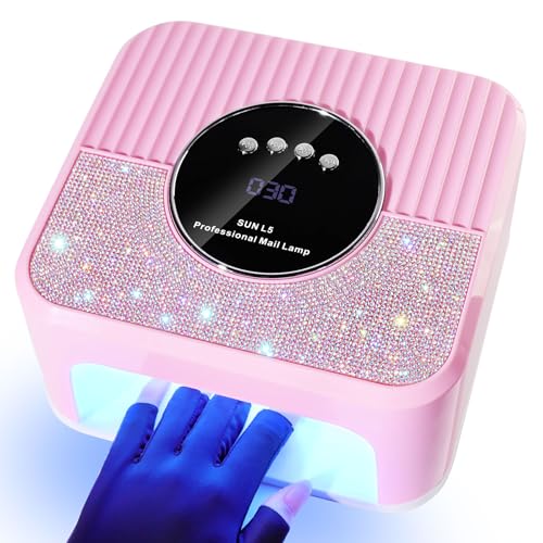 LIMEGIRL UV LED Nail Lamp Kit for Gel Polish Professional Fast Curing Pink Dryer Light Set with Protection Gloves Nail Art Cure Machine for Manicure Pedicure at Home and Salon