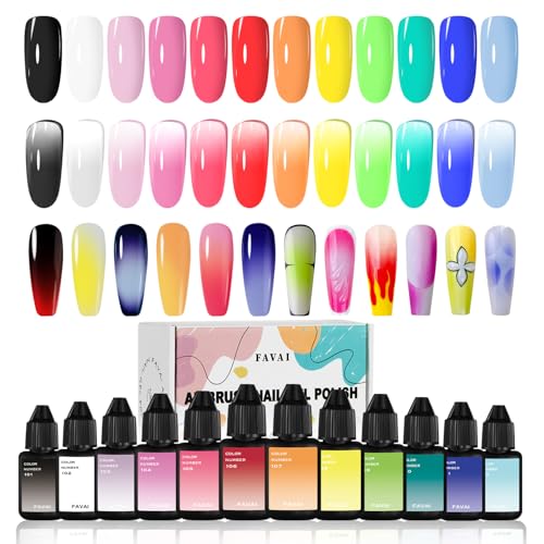 FAVAI Professional Airbrush Gel Nail Set - HOT 12 Collection | Original Airbrush Nail Formula | Fast-Dry, Smooth Gradient, Salon-Quality Finish Gel Nail Polish, Nail Design Decoration at Home,12 PCS