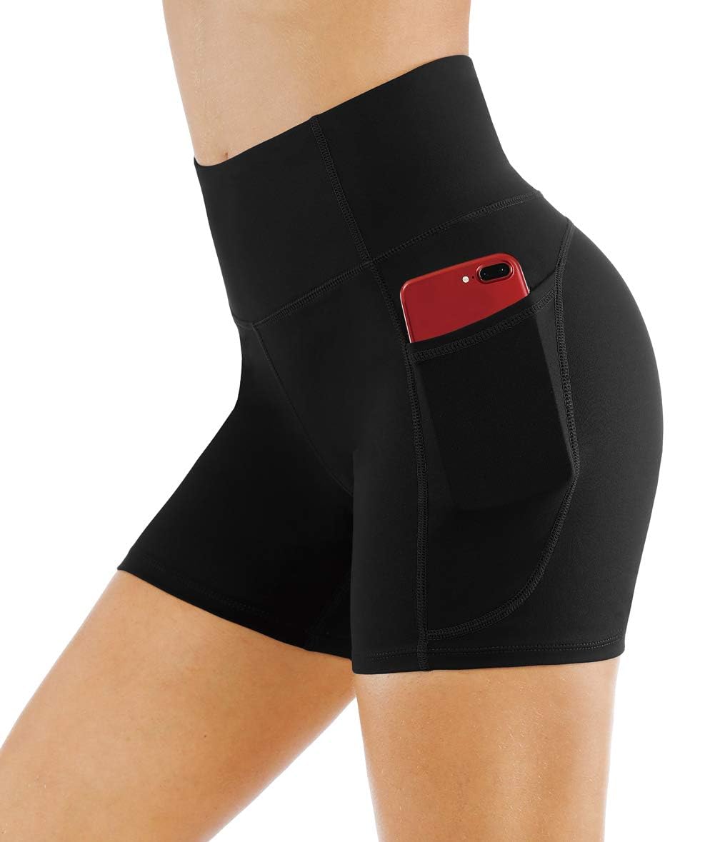 THE GYM PEOPLE High Waist Yoga Shorts for Women's Tummy Control Fitness Athletic Workout Running Shorts with Deep Pockets