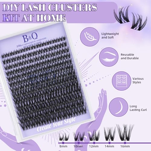 B&Q Flora Lash Clusters Kit Flaunt Lash Clusters D-Curl Cluster Eyelash Extensions Kit Lengthlock Eyelash Cluster 8-18mix Wet Look Eyelashes Clusters Wispy DIY Eyelash Extension Kit (Flaunt B0X Kit)