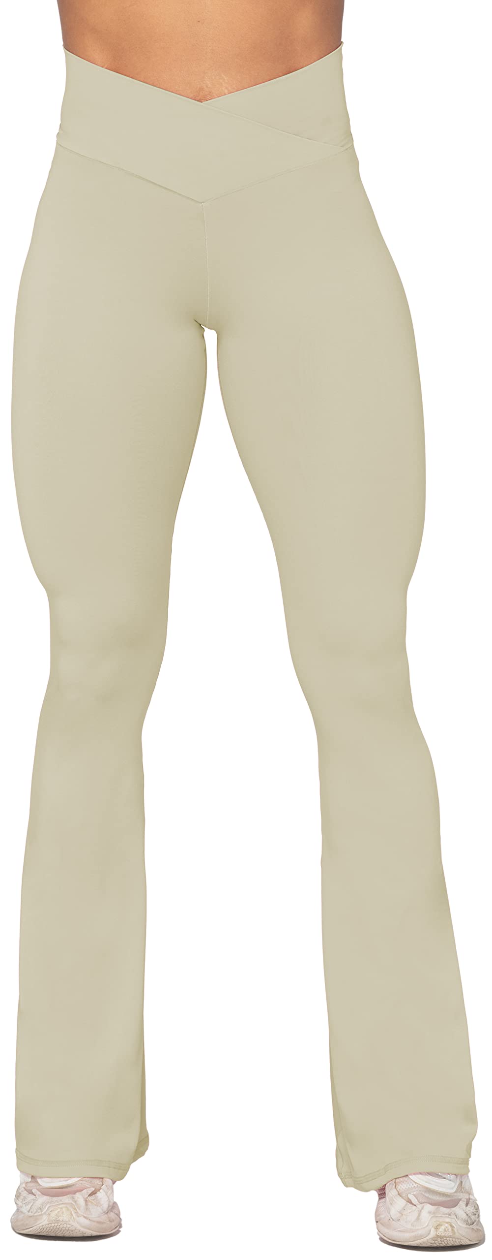 Sunzel Flare Leggings, Crossover Yoga Pants with Tummy Control, High-Waisted and Wide Leg, 30" Inseam, Apricot X-Large