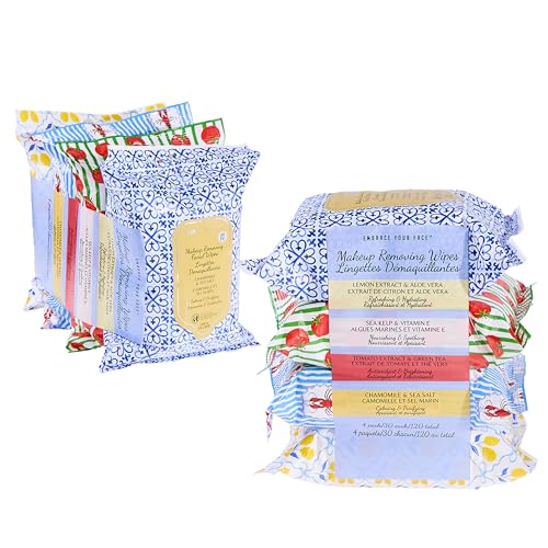 Coastal Makeup Remover Wipes Variety Pack – 4x30, 120 Count, Travel Friendly