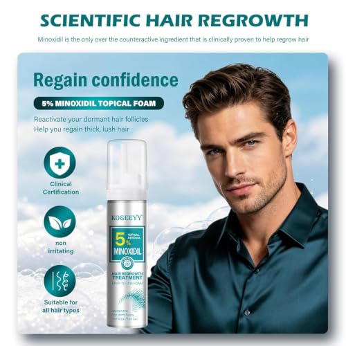 KOGEEYY 2.11oz Minoxidil Foam for Men - Hair & Beard Growth, Extra Strength, Unscented, 1 Pack
