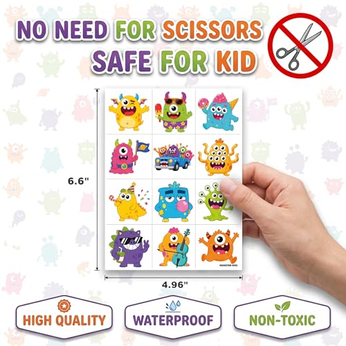 96 PCS Cute Monster Temporary Tattoos for Kids