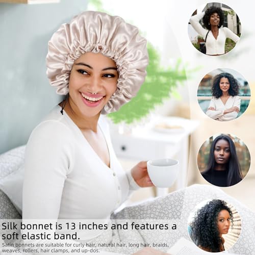 Satin Silk Sleep Bonnet for Curly Hair - Adjustable Double-Layer