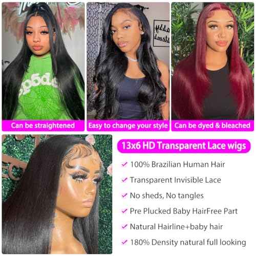 32 Inch Lace Front Wigs Human Hair 180 Density Straight Frontal Wigs HD Transparent 13x6 Lace Front Wigs Human Hair Glueless Wigs for Women
