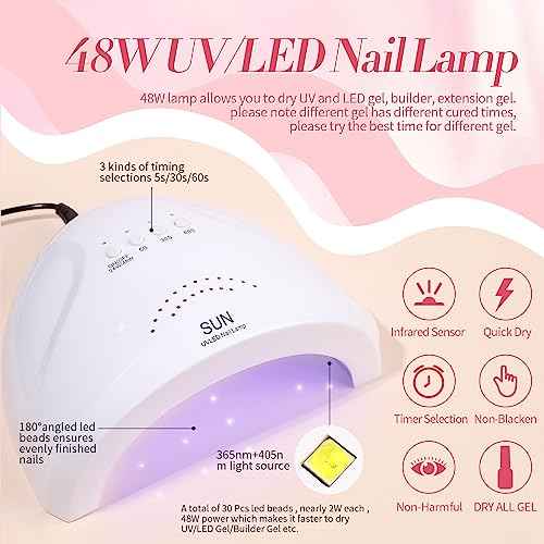 BORN PRETTY 77PCS Gel Nail Polish Starter Kit With U V/LED kit for Beginners 48W 32Colors Nude Pink Cat Magnetic Eyes Glitter Set Reflective Base Top Coat Liner Art Manicure Ideal Gifts