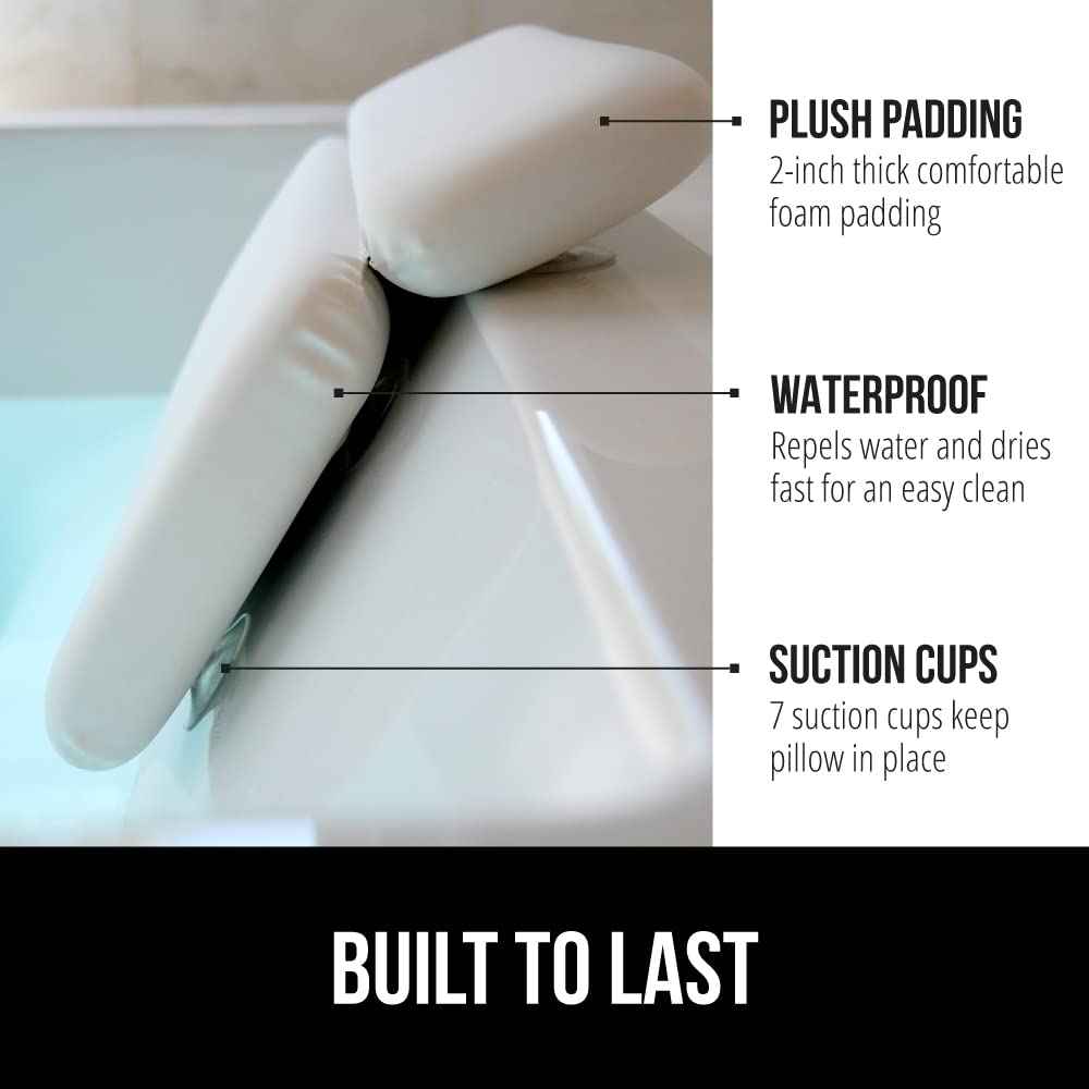 GORILLA GRIP Bath Pillow for Tub, Headrest for Neck and Back Support, Luxury Bathtub Pillows, Hot Tub Cushions, Bathroom Accessories for Women, Relaxing Spa Gifts for Mom Wife Girlfriend 2 Panel White