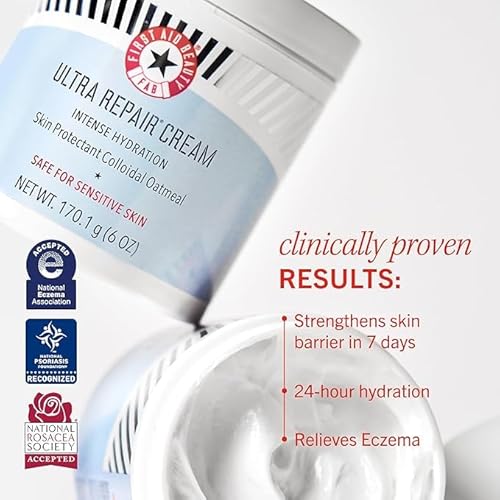 First Aid Beauty - Ultra Repair Cream, Intense Hydration Whipped Colloidal Oatmeal, Clinically Proven to Strengthen Skin Barrier in 7 Days & Helps Relieve Eczema, Luxury Face & Body Moisturizer, 14 oz