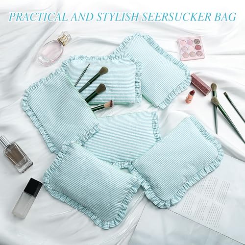 Sanwuta 6-Piece Seersucker Makeup Bag Set with Zipper - Mint Green