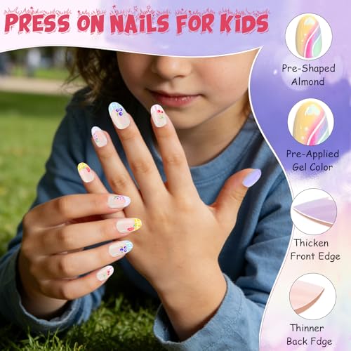 96Pcs Press on Nails for Kids - Colorful French Tip Nail Kit