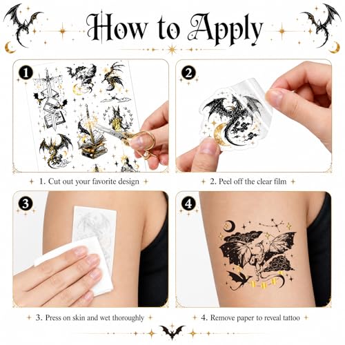Black Dragon Temporary Tattoos, 28 Pack Gothic Fantasy Stickers
