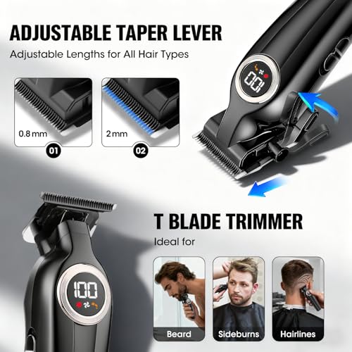 Professional Hair Clippers for Men,Cordless Barber Clippers and Trimmers Set with LED Display, Rechargeable Mens Electric Beard Trimmer,Self Haircut Fade Kit & Clipper Oil