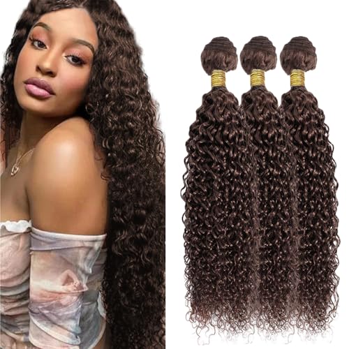 Brown Curly Wave Human Hair Bundles 26 28 30 Inch
