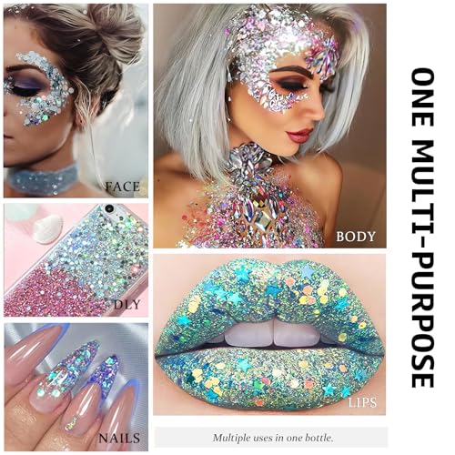 Face Glitter Gel, Hair Shimmer with Sticky Gel, Glitter for Hair DIY and Nails, Cosmetic Shimmer for Festivals Concerts and Parties #Pink