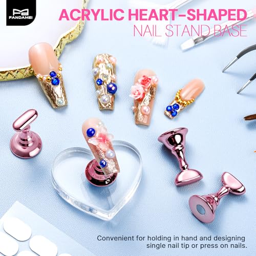 Fandamei Magnetic Press On Nail Stand Kit with Resin Palette & Tools