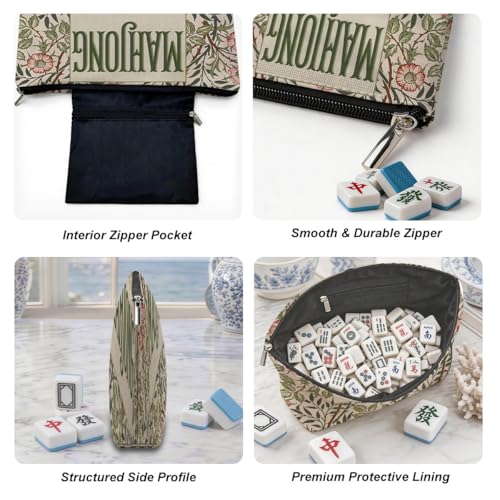 Mahjong Tile Bag - Retro Floral Canvas Case for American Sets
