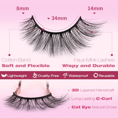 Kiromiro False Eyelashes 14mm 3D Mink Wispy Cat Eye 14 Pairs
