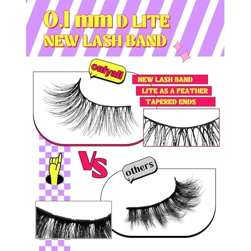 Onlyall Natural Lashes Wispy Lashes Natural Look False Eyelashes Natural Flared Eyelashes False Eye Lashes Soft Fluffy Lashes 7 Pairs D12 Flirty-13mm