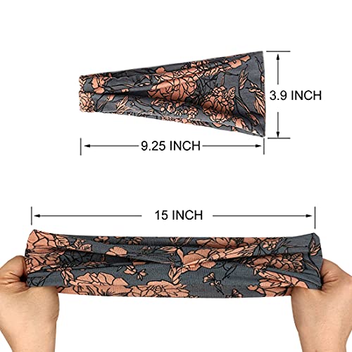 YONUF Flower Pattern Wide Headbands for Women - Boho Hair Accessories, 6 Pack