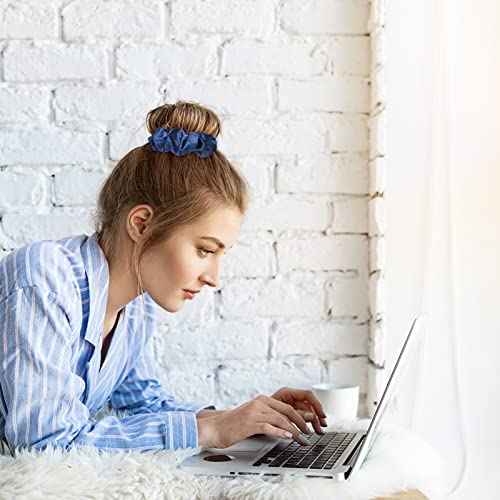 Whaline 10Pcs Blue Satin Fabric Hair Ties Bulk Ponytail Holders Scrunchies Elastic Hair Bands for Women Girls Teens Party Gift Favors