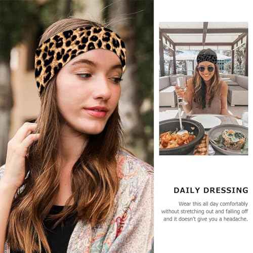 Headbands for Women Leopard Trendy Cheetah Wide Head Bands for Women's Hair Non Slip Wraps Elastic Stretchy Bandanas Workout Fashion Hair Accessories Birthday Gifts for Valentines 6PCS