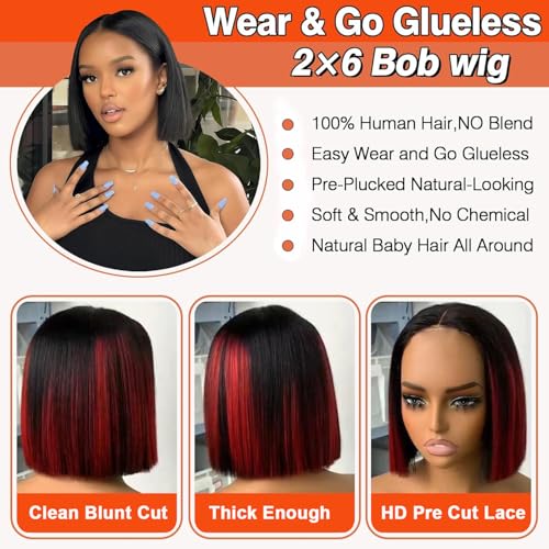 PRIMELACE 210% Density Glueless 8" Bob Wig - Burgundy Ombre, 12A Brazilian Virgin Hair