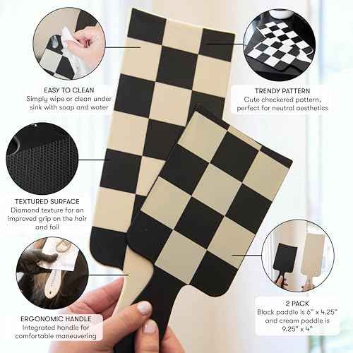 FRAMAR Checkered Balayage Board and Paddle Set - Long and Short Foil For Highlights, Highlighting Board, Hair Salon Supplies, For Enhanced Precision - 2 Pack - Cream and Black